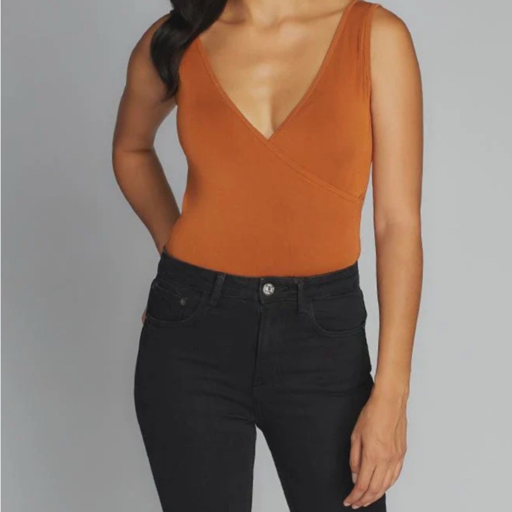 *DEAL* ~ Orange Sleeveless Bamboo Organic Wrap Bodysuit - C’est Moi